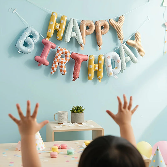 Happy Birthday Balloon Banner -16 Inch Foil Letters Balloons, Reusable Birthday Decorations and Party Supplies, Suitable Peaceful Pleasures Health and Wellness