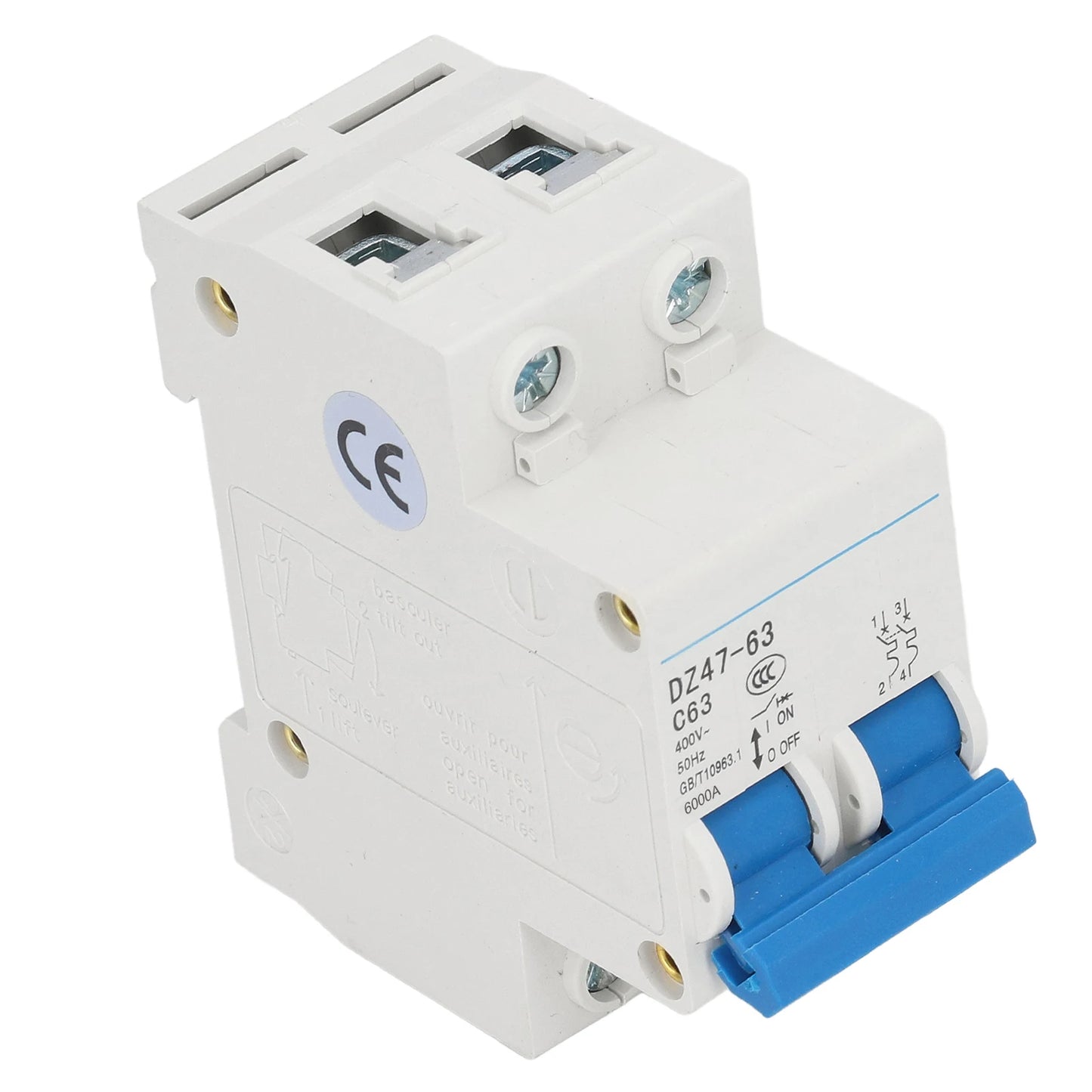 DIN Rail Mount Circuit Breaker 400V Protective 2P Circuit Breaker Flame Retardant Breaking Capacity 6000A for Buildings Peaceful Pleasures Health and Wellness