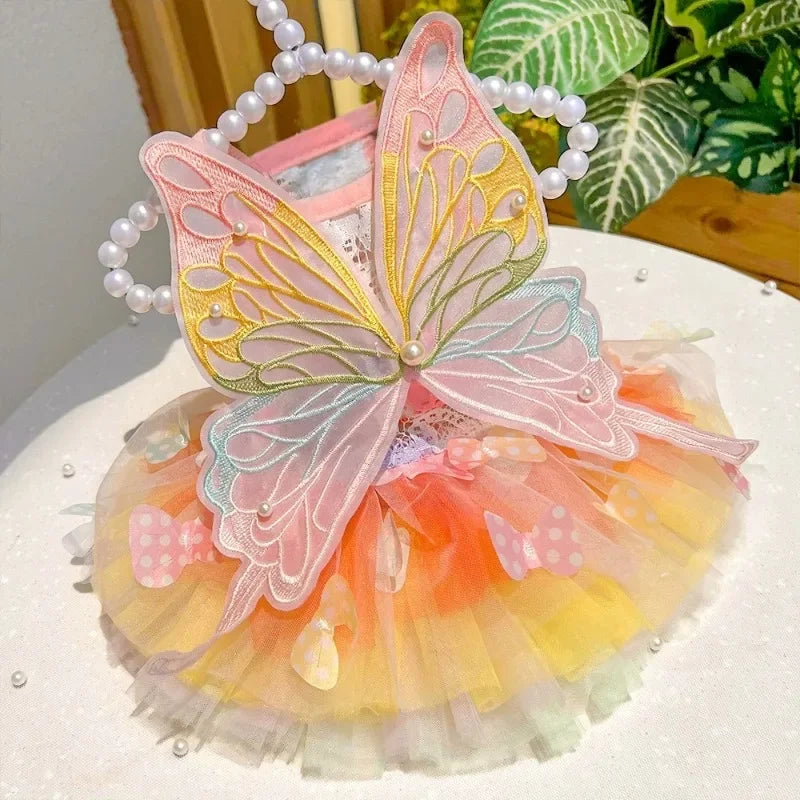 Pet Princess Dress – Lace Stripe Silk Skirt for Dogs & Cats