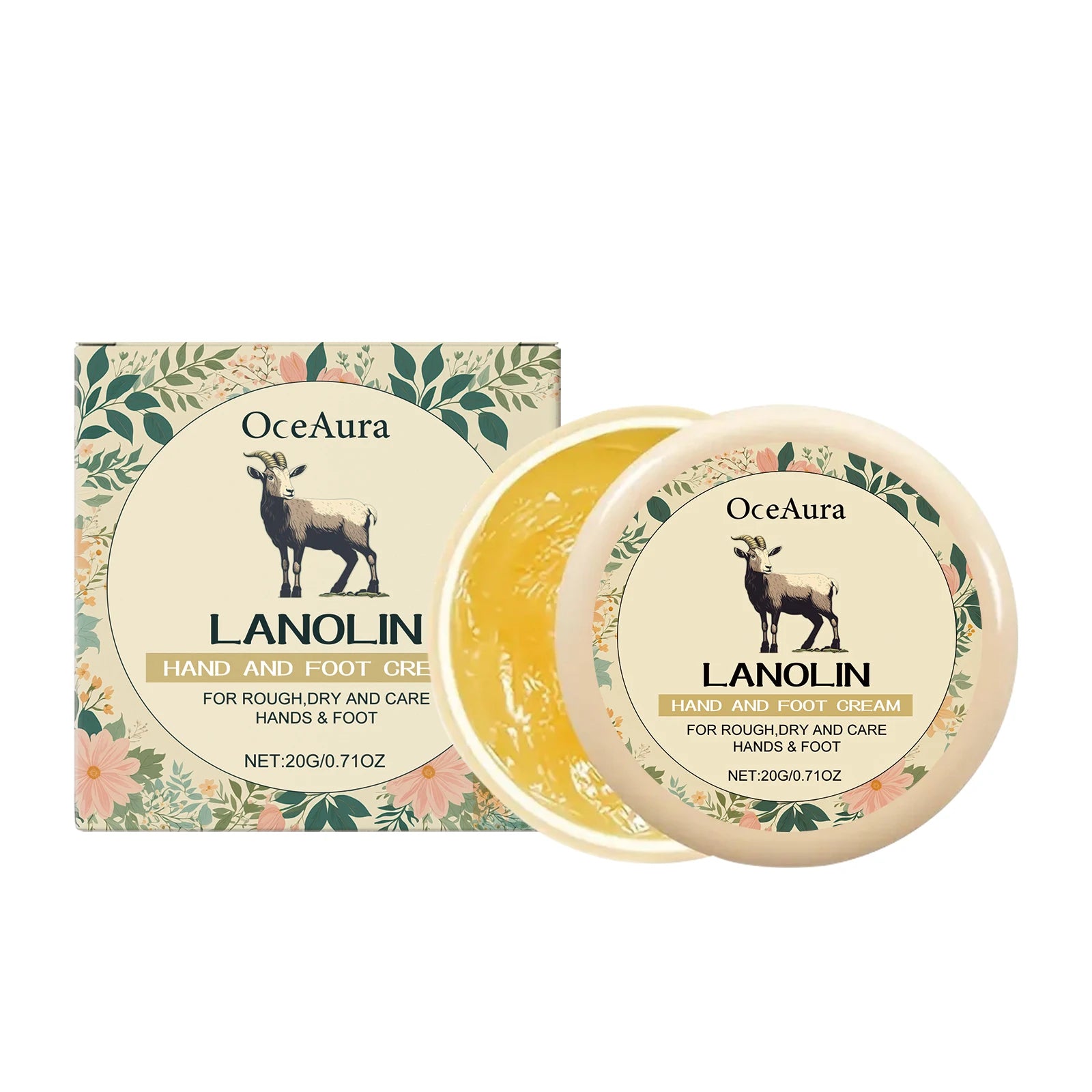 Lanolin Hand Foot Cream Deep Moisturizing Exfoliates Removes Dead Skin Softens Hands Anti-Crack Non-Greasy Hydration Cream Peaceful Pleasures Health and Wellness 20g Boxed