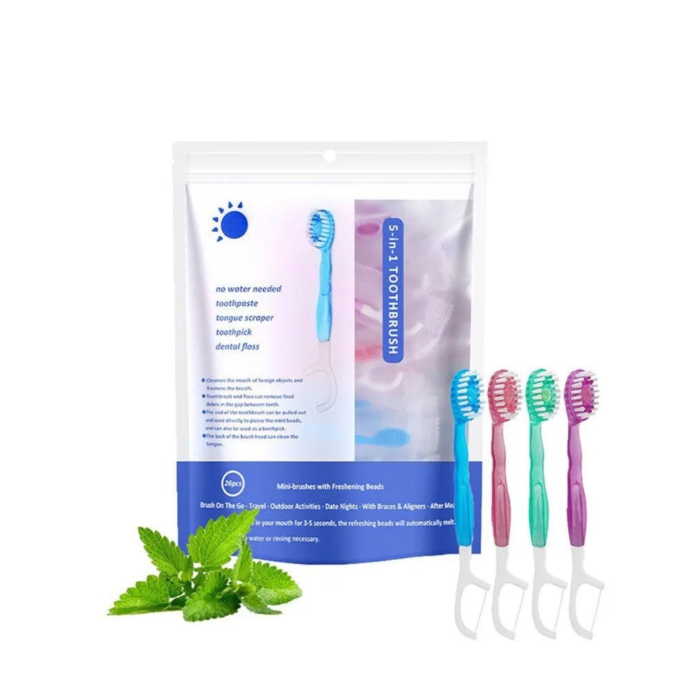 Portable 5-in-1 Disposable Toothbrush & Dental Floss Travel Kit