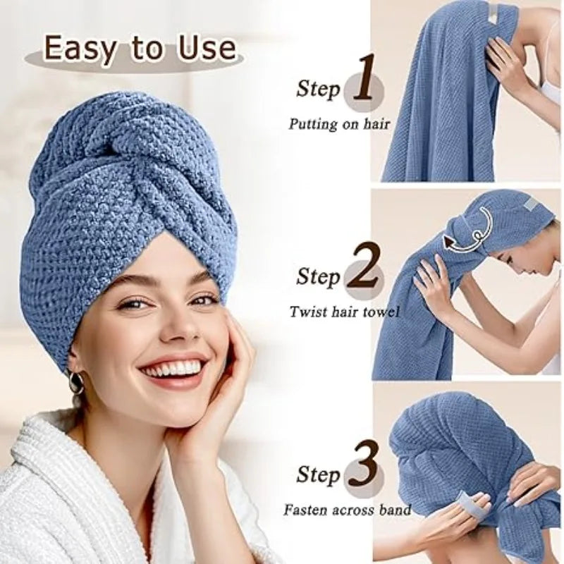 Microfiber Hair Towel Wrap – Anti-Frizz Fast Dry Turban