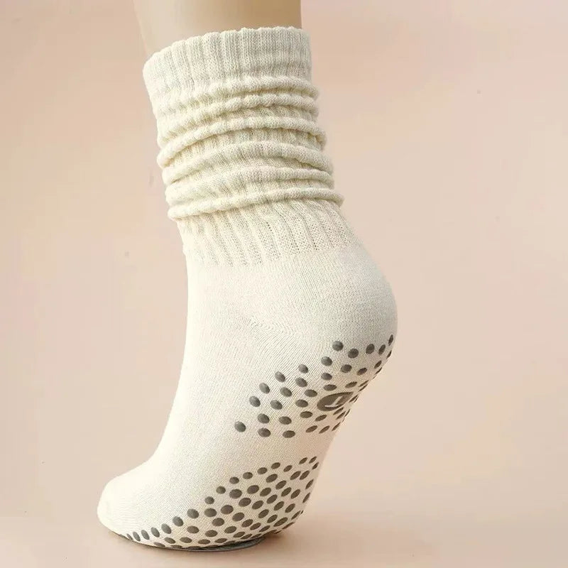 Yoga Socks Mid-Calf Pilates Socks Non-Slip Women's Sweat-Absorbent Non-Slip Dotted Floor Socks Versatile Sports Fitness Silicone Socks Peaceful Pleasures Health and Wellness Ivory One Size