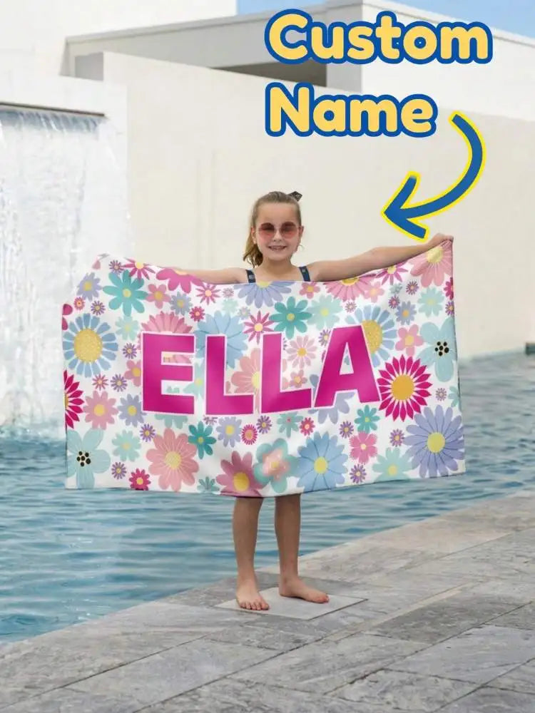 1pc Custom Name Beach Towel Kids Floral Personalized Pool Towel Soft Quick Dry Lightweight Absorbent 70x140 80x130 60x120 Gift Peaceful Pleasures Health and Wellness 80x130cm One Size