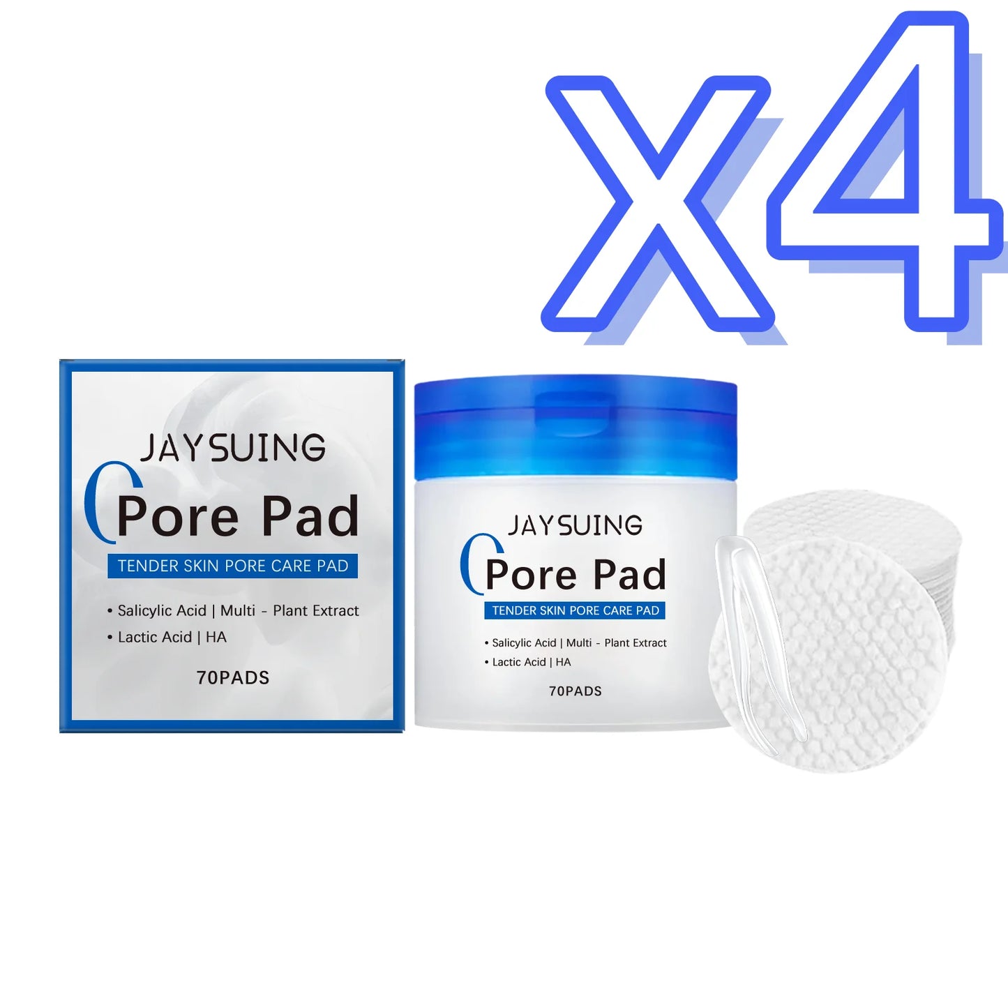 Gentle Exfoliating Hyaluronic Acid Cotton Pads Peaceful Pleasures Health and Wellness 70pcs Boxed X 4PCS