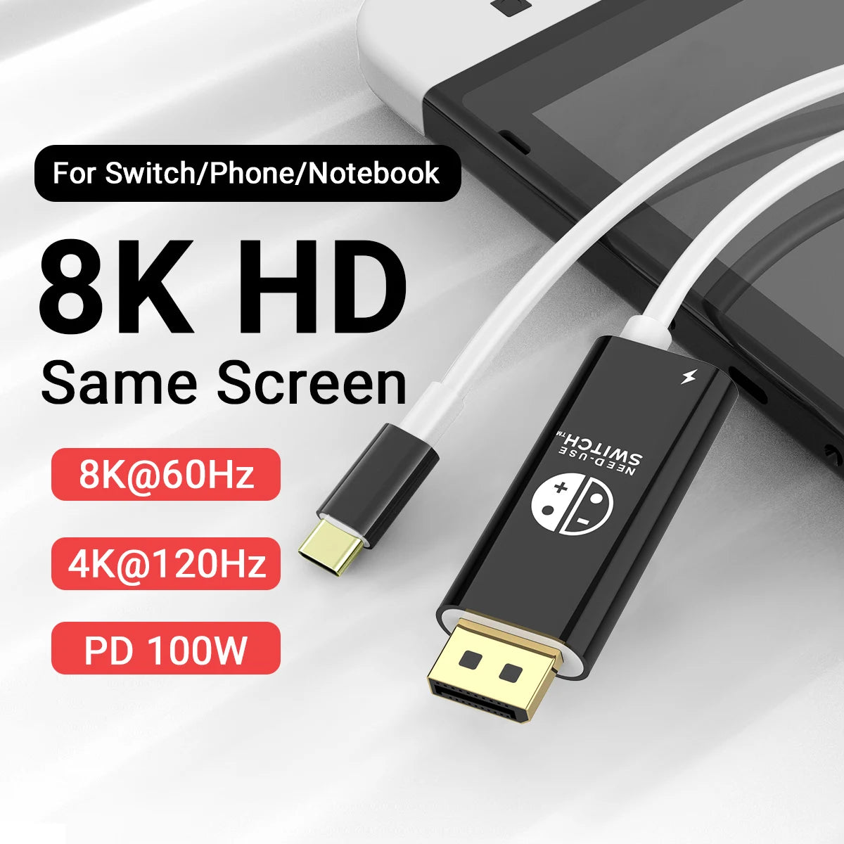 6.6Ft USB-C to DisplayPort Cable 8K@60Hz + PD 100W Charging