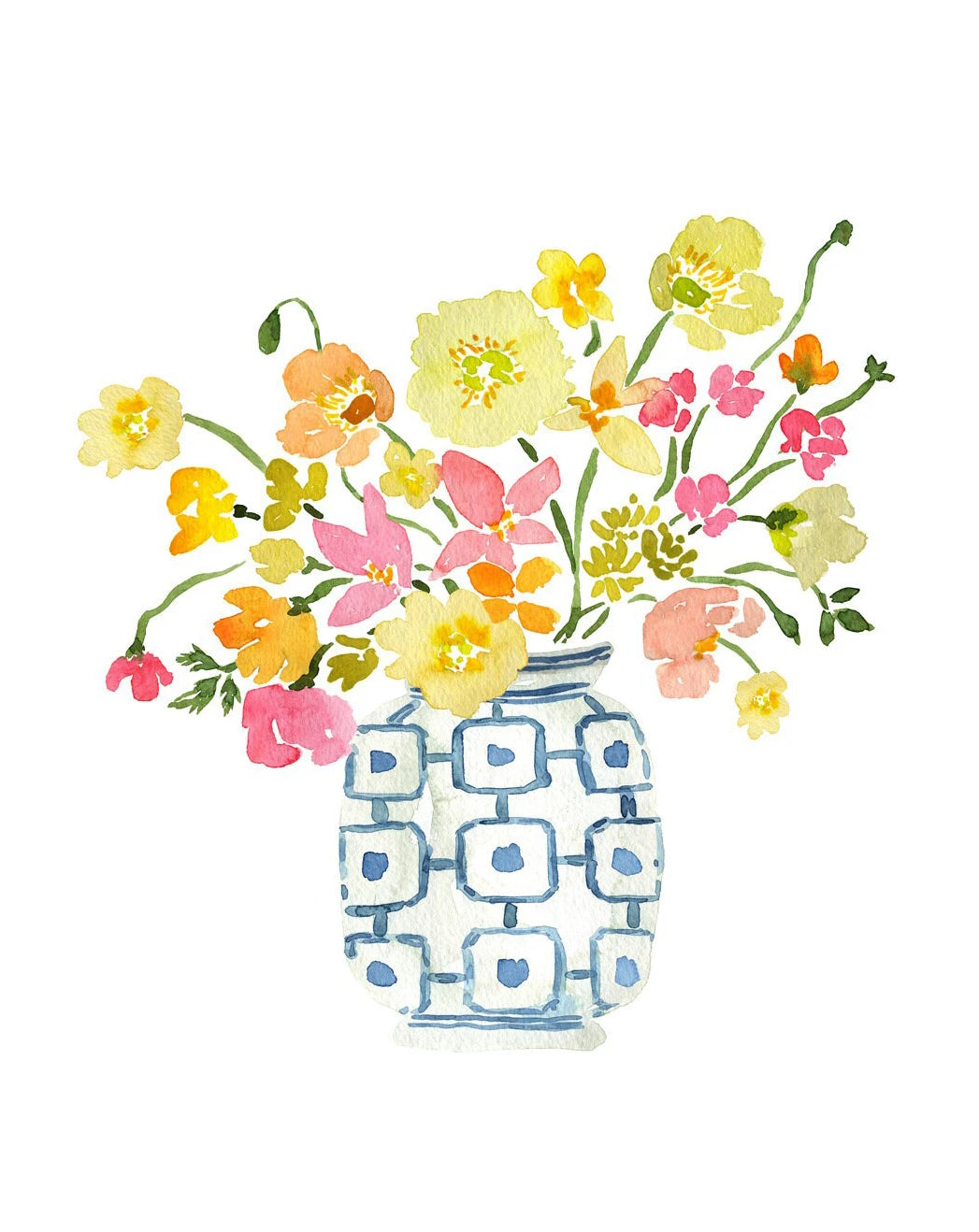 Watercolor Blue & White Vase Floral Canvas Wall Art | Unframed Canvas Wall Art Peaceful Pleasures Health and Wellness