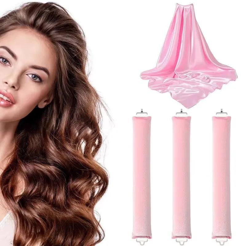 Heatless Hair Curler 27cm Sleep-friendly Heatless Curling Wand 3.5 Diameter Large Wave Curling Wand Peaceful Pleasures Health and Wellness pink