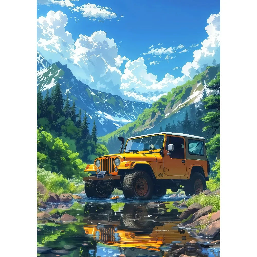 Anime Summer Landscape Canvas Wall Art | Beach Forest Cabin