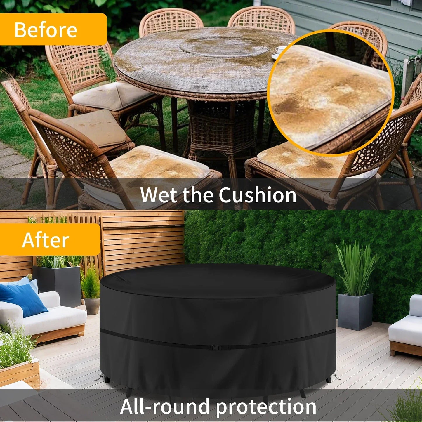 130-230cm Round Furniture Cover Outdoor 210D Waterproof Weatherproof Anti-UV Tear-Resistant Oxford Fabric Table Chairs Covers Peaceful Pleasures Health and Wellness