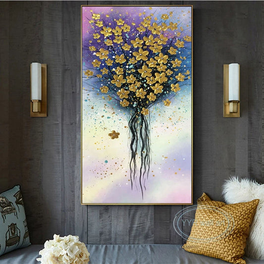 Wall Aesthetic Decoration Mural Handmade Abstract Flowers Art Picture Modern Light Luxury Hanging Poster For Living Room Bedroom Peaceful Pleasures Health and Wellness