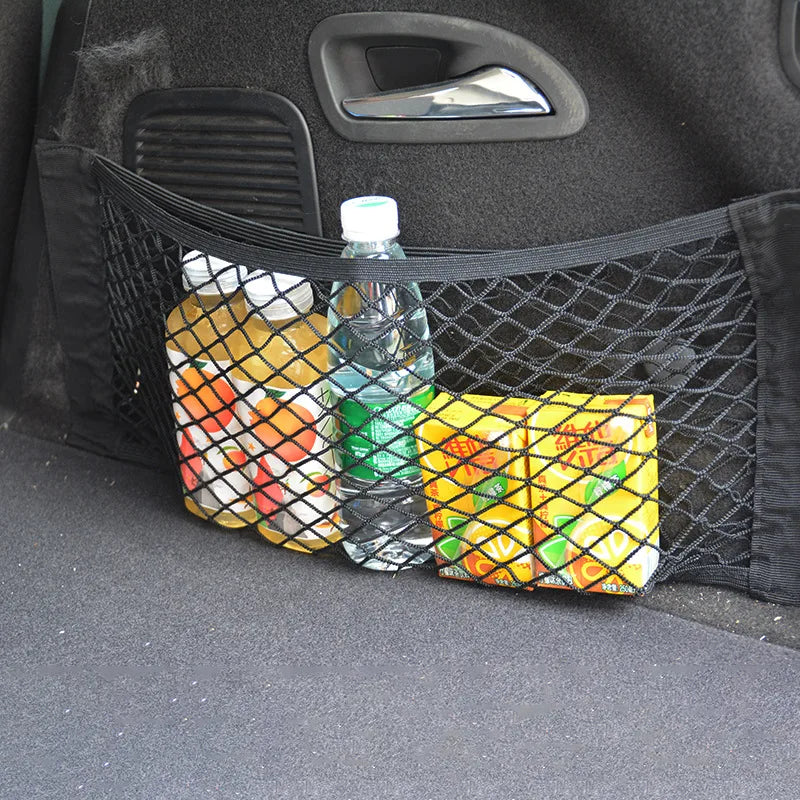 Self-Adhesive Magic Tape Car Trunk Mesh Storage Organizer Elastic Cargo Net Pocket Universal Trunk Seat Back Storage Accessories Peaceful Pleasures Health and Wellness