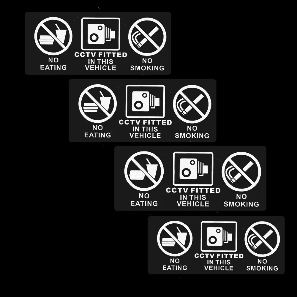4X Vehicle No Eating No Drinking CCTV Fitted Sticker Decal Car Truck Van Bus Coach Train Taxi Minicab Minibus Cab Notice Sign Peaceful Pleasures Health and Wellness