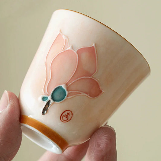 Hand-Painted Lotus Ceramic Teacup | 55ml Porcelain Tea Cup Ceramic Teacup Peaceful Pleasures Health and Wellness