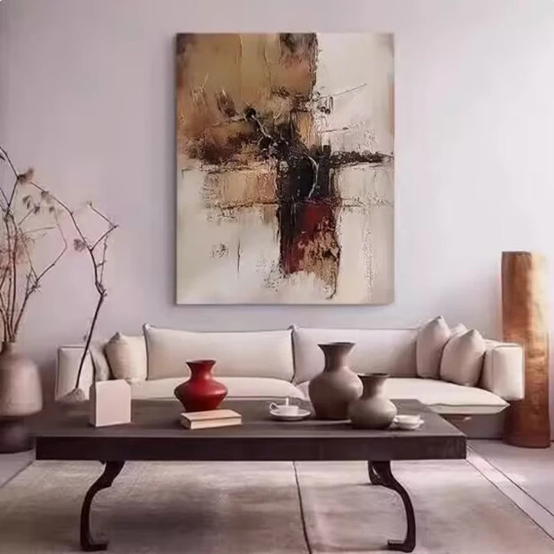 French Retro Brown Abstract Foyer Decoration Painting,High-End Antique Style Living Room Hanging Painting Sofa Poster, No Framed Peaceful Pleasures Health and Wellness
