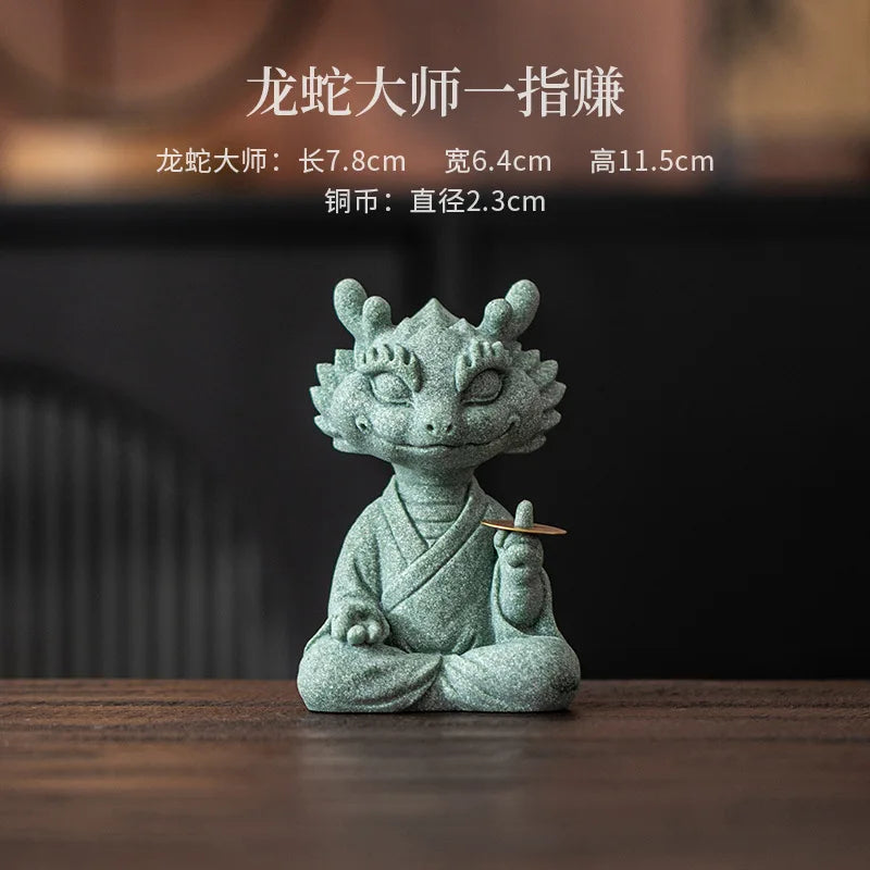 Alabaster Dragon-Snake Tea Pet & Incense Base | Feng Shui Decor Feng Shui Figurine Peaceful Pleasures Health and Wellness light green