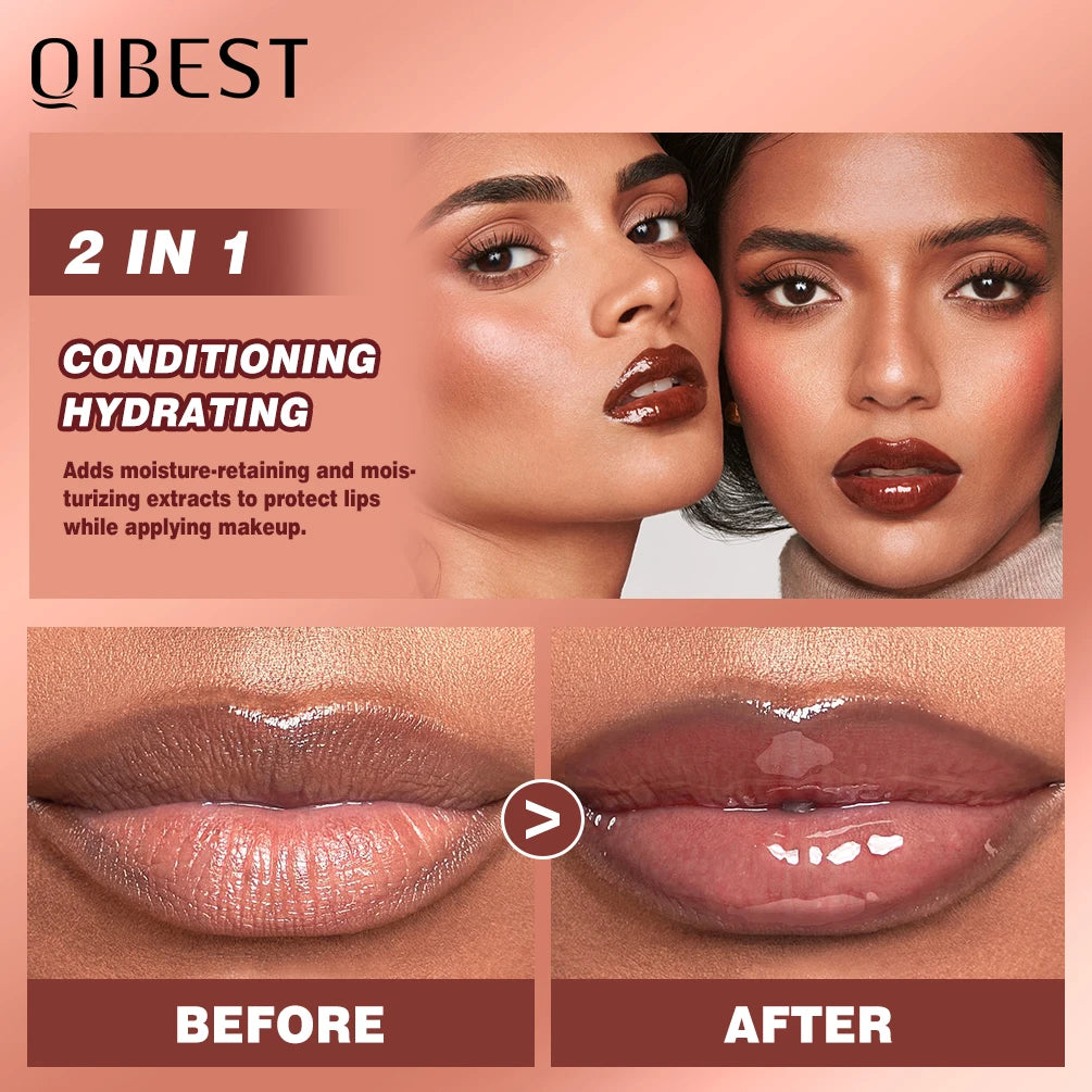 QBIEST Moisturizing Lip Glaze Colored Lipstick Glass Makeup Crystal Lip Balm Lipgloss Jelly Lip Color Long Lasting Lip Cosmetics Peaceful Pleasures Health and Wellness