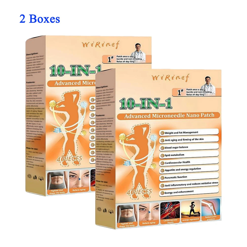 10 IN 1 Advanced Nano Microneedle Patch For Body Skin Daily Use External Application Care Sticker Breathable Adhesion ≤0.25mm Peaceful Pleasures Health and Wellness 2 boxes