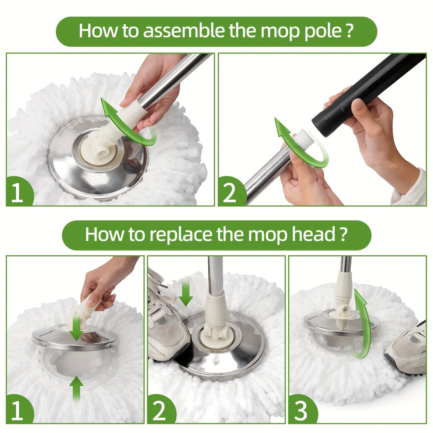 Hot Sale 360 Spin Mop and Bucket Set, Easy Wring Self Cleaning Floor Mop with 3 Replaceable Microfiber Heads & Adjustable Handle Peaceful Pleasures Health and Wellness