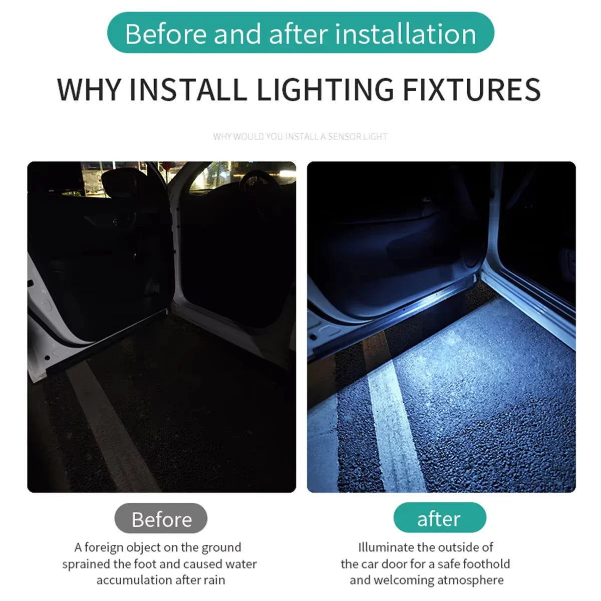 LED Car Door Welcome Lights | Magnetic 7-Color USB-C Rechargeable