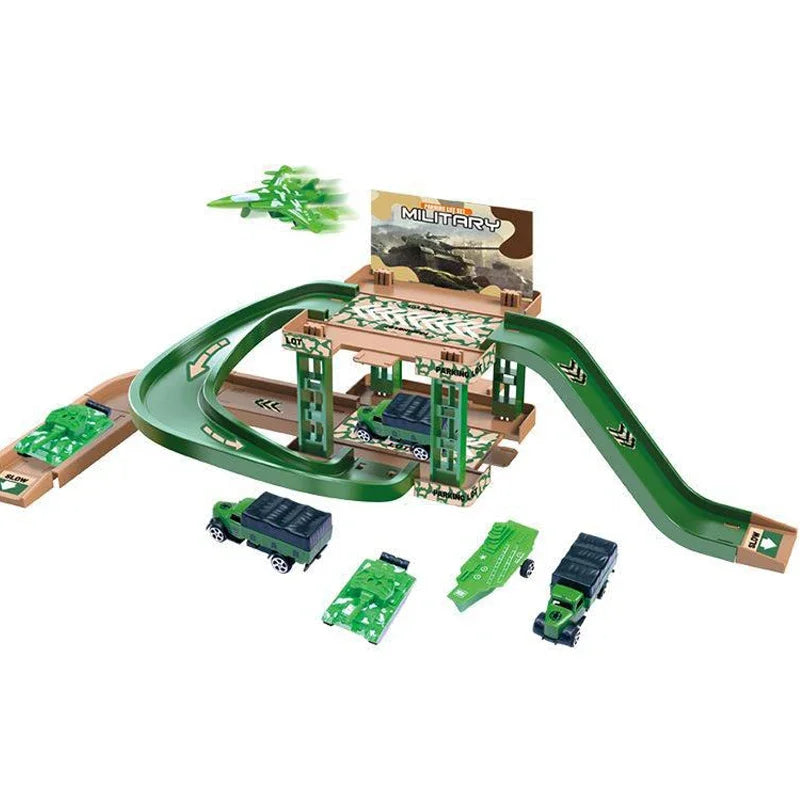 Dinosaur Parking Lot Toy Set – Fire, Police & Engineering Cars