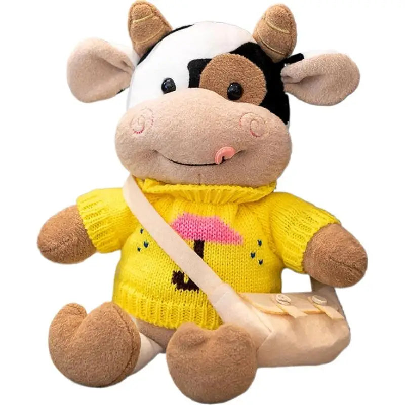 Cute Tongue Out Cow Plush Toy Removable Knit Sweater Stuffed Animal