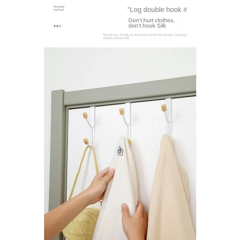 1/2Pcs Over Door Hook Hanger White Sturdy with Wooden Ends Clothes Towel Metal Storage Hooks For Bathroom and Kitchen Hanging Peaceful Pleasures Health and Wellness