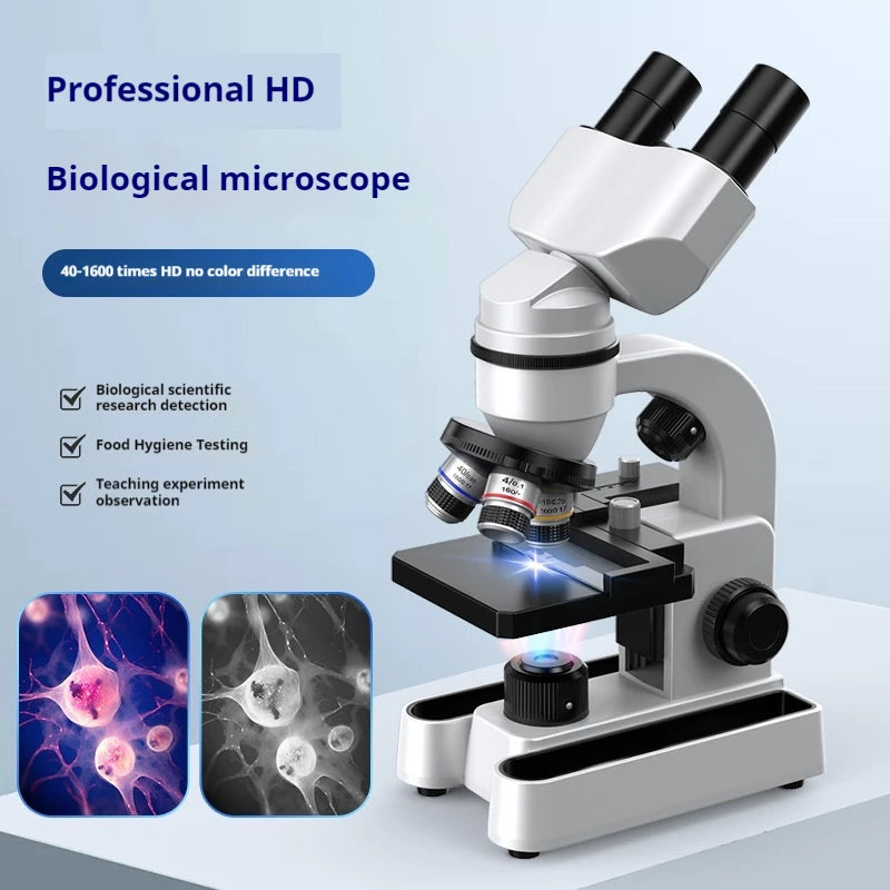 40X-1600X Students Majoring In Binocular Biological Microscopy, Experimental Puzzle Science Popularization Research Peaceful Pleasures Health and Wellness