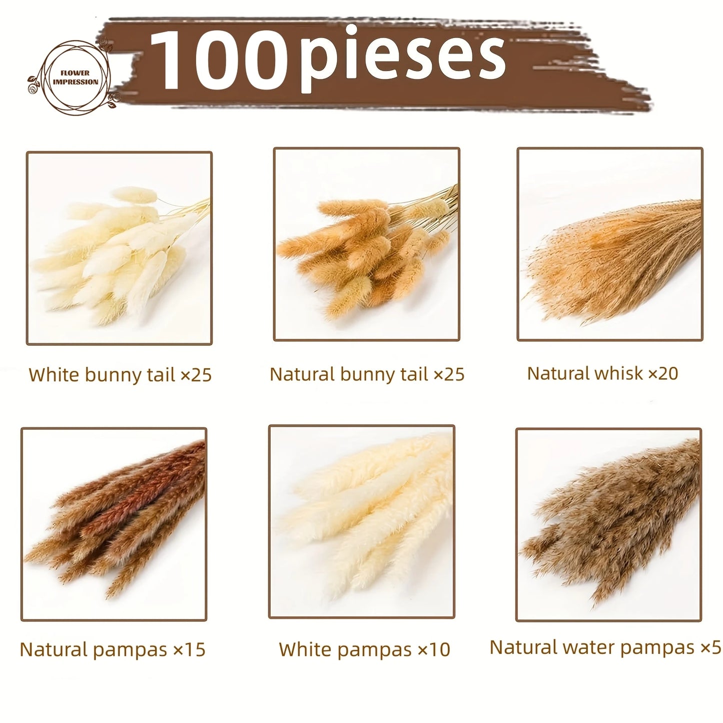 100pcs Dried Pampas Grass Bouquet | Boho Wedding & Home Decor