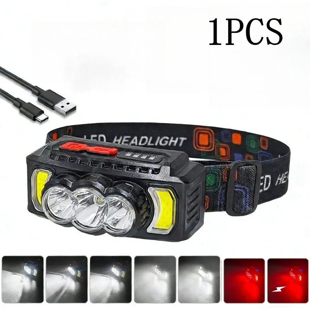COB LED Headlamp 6-Mode Motion Sensor | USB Rechargeable