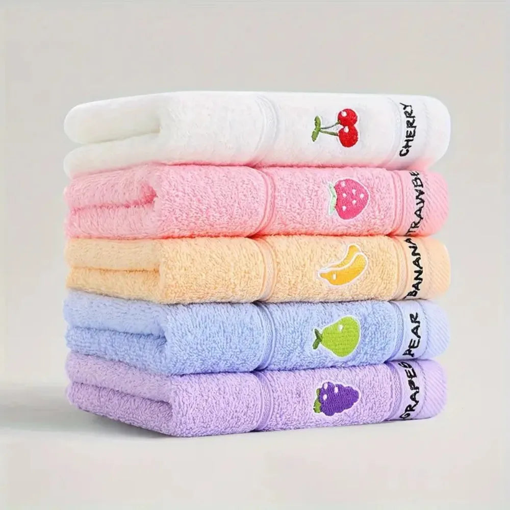 Fruit Embroidered Cotton Hand Towels Set of 5 – Soft & Absorbent
