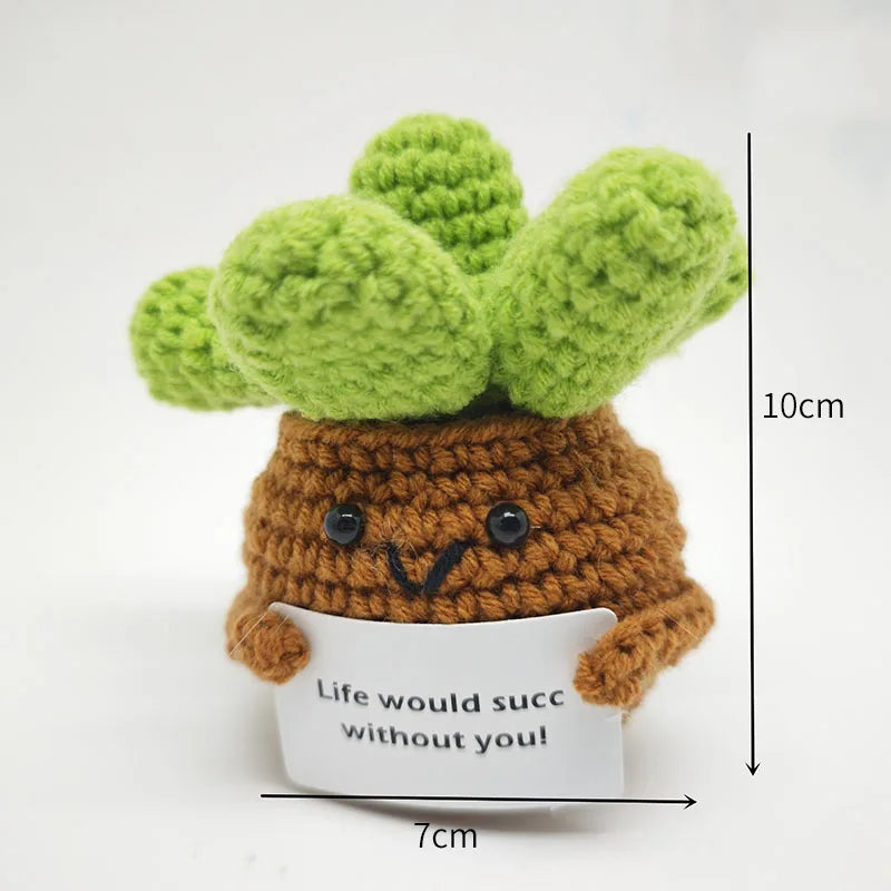 Crochet Sunflower Pot Ornament | Handmade Gift with Positivity Card