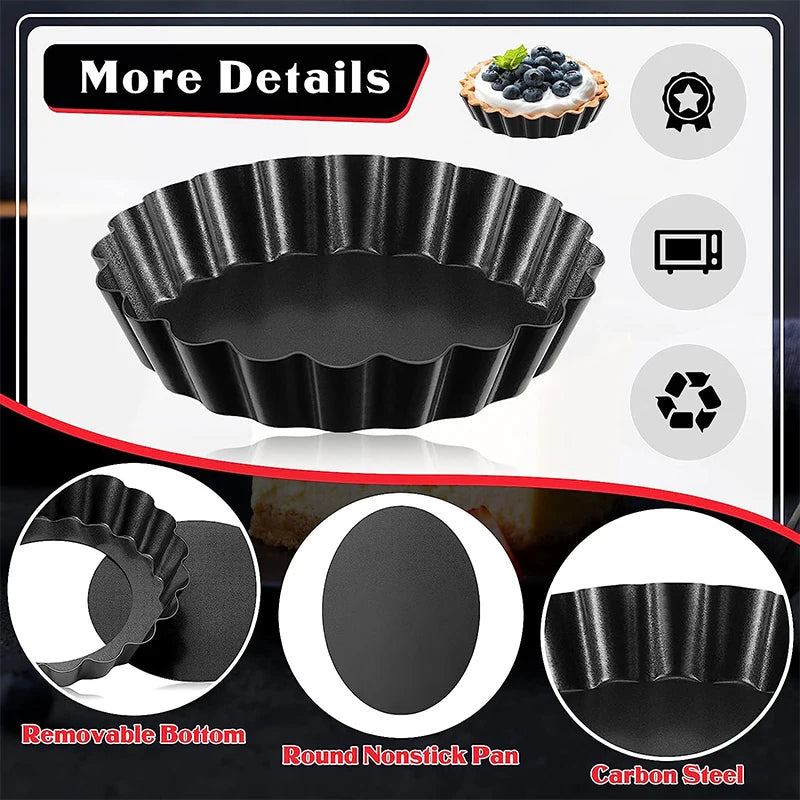 Mini Tart Pans with Removable Bottom – Non-Stick Carbon Steel Egg Tart Molds (4/6/8/10 Pack) Peaceful Pleasures Health and Wellness
