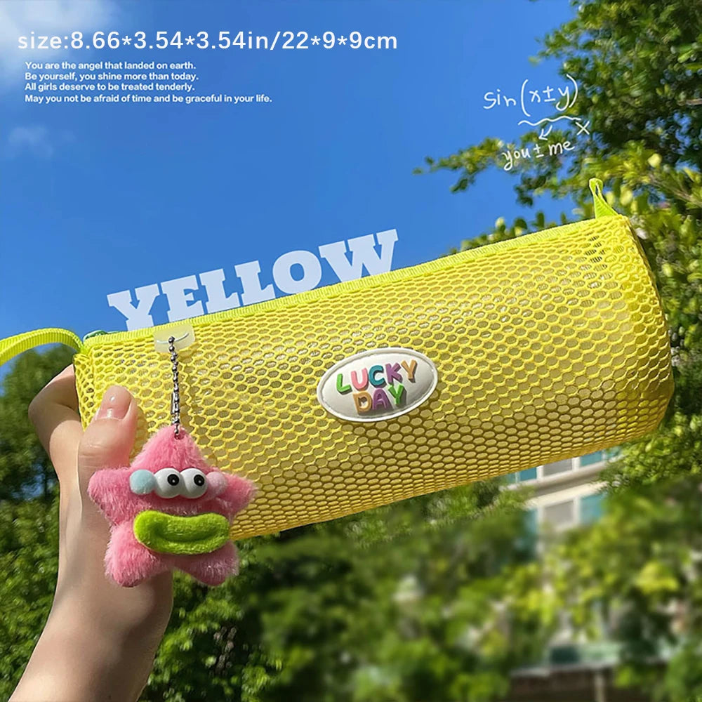 Colorful Visual Mesh Pencil Case Large Opening Capacity Student Exam