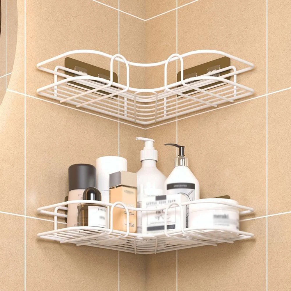 1PC Wall Mounted Non-Perforated Metal Triangle Storage Rack for Bathroom Toilet Shower Area Washbasin Organization Peaceful Pleasures Health and Wellness 1PC