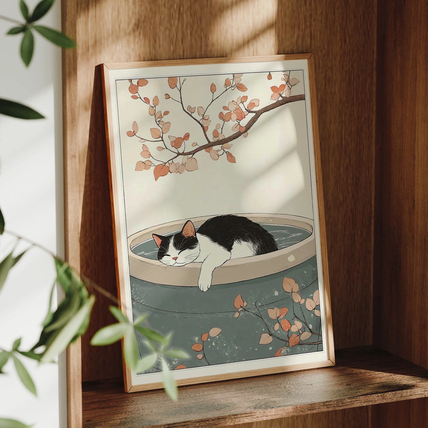 Japanese Cat Water Canvas Wall Art Print | Home Decor Poster