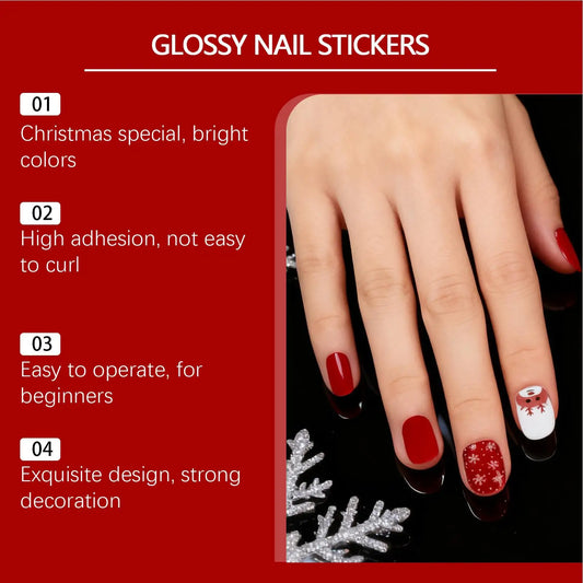 Christmas Gel Nail Stickers Glitter Snowflake & Elk Design 12pc Gel Nail Stickers Peaceful Pleasures Health and Wellness