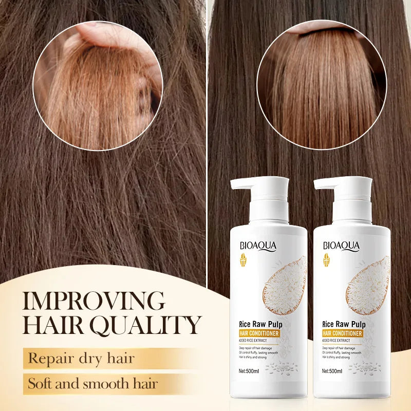 500ml Rice Conditioner Deeply Repairs Damaged Hair, Controls Oil Moisturizes, Leaves Hair Volumizing, Smooth, Shiny, And Elastic Peaceful Pleasures Health and Wellness