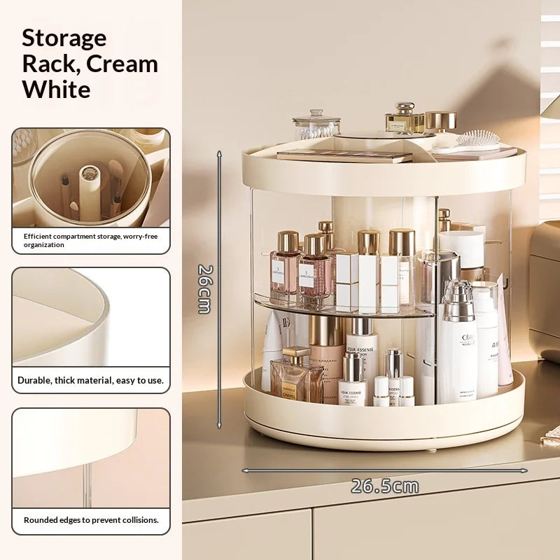 Elegant Premium 360 Rotating Clear Multifunctional Cosmetic Organizer with Brush Holder and Lipstick Tray for Vanity Desk Peaceful Pleasures Health and Wellness Cream
