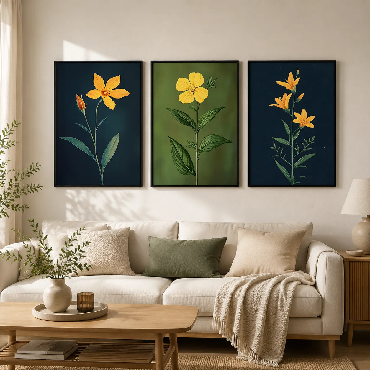 Botanical Yellow Flower Canvas Wall Art | Nordic Floral Print Floral Canvas Print Peaceful Pleasures Health and Wellness