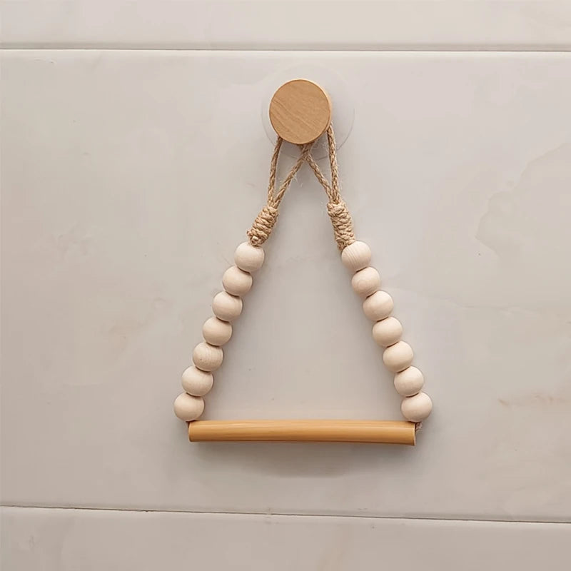No-drill Toilet Paper Holder Rustic-style Hemp Rope Wooden Ball