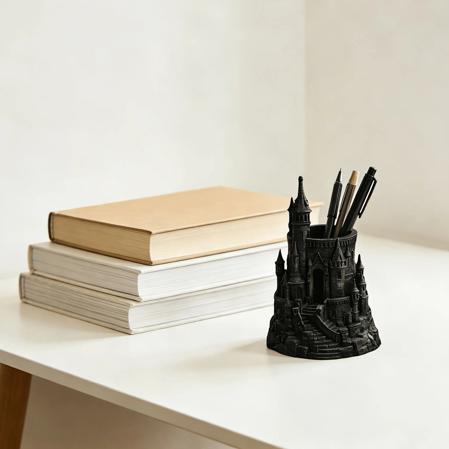 1-Piece Dark Castle-Shaped Pen Holder 3D Printed Vintage Architectural Pen Container Desk Organizer Decoration Student Designer Gift Magic Academy Castle Pen Holder Black Vintage Pen Container Niche Gift Peaceful Pleasures Health and Wellness