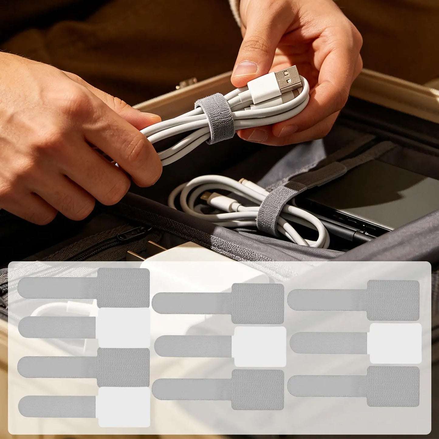 10-Pack Reusable Non-Slip Cable Organizer Clips & Wire Ties