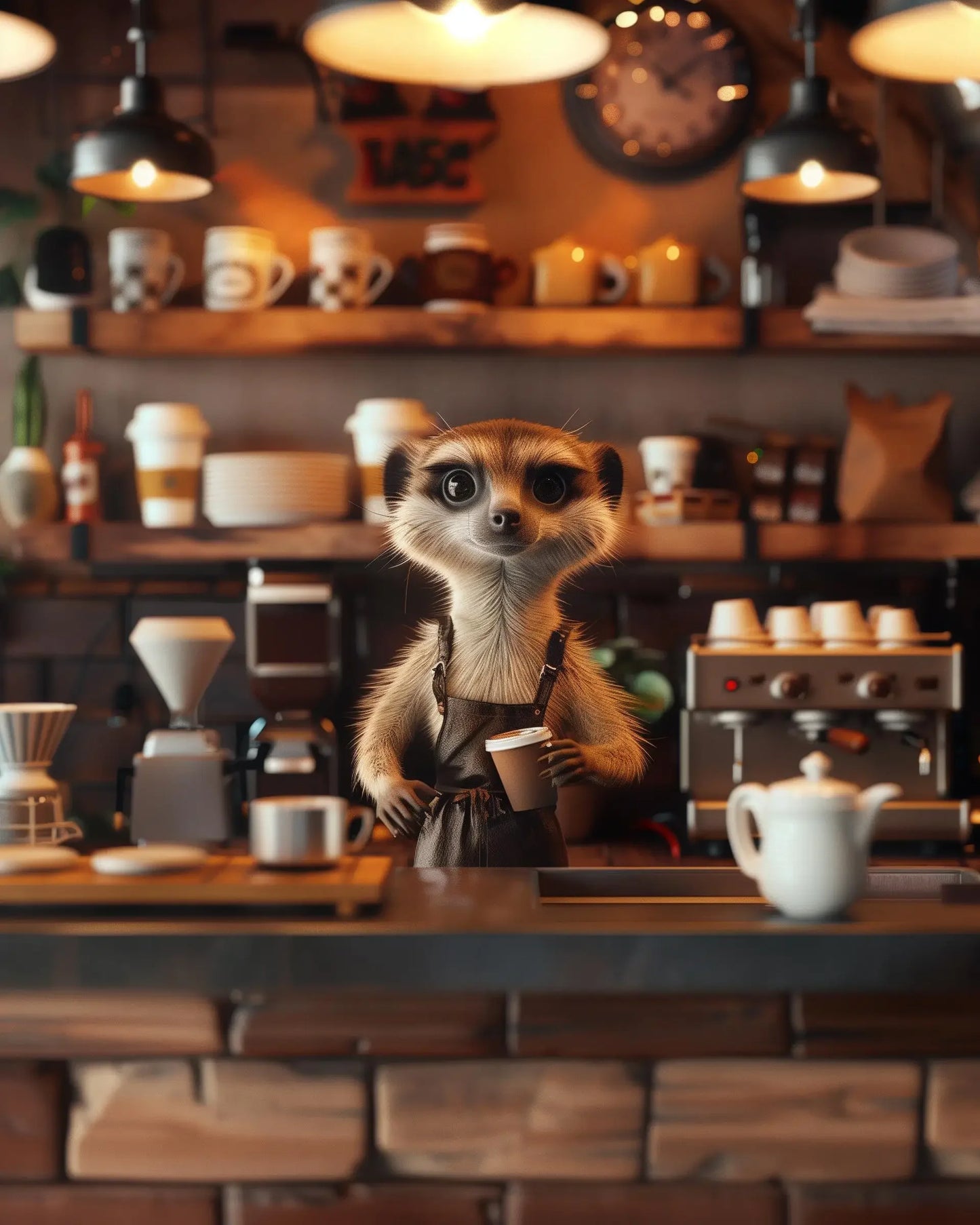 Funny Meerkat Canvas Wall Art | Cozy Animal Coffee Lover Print