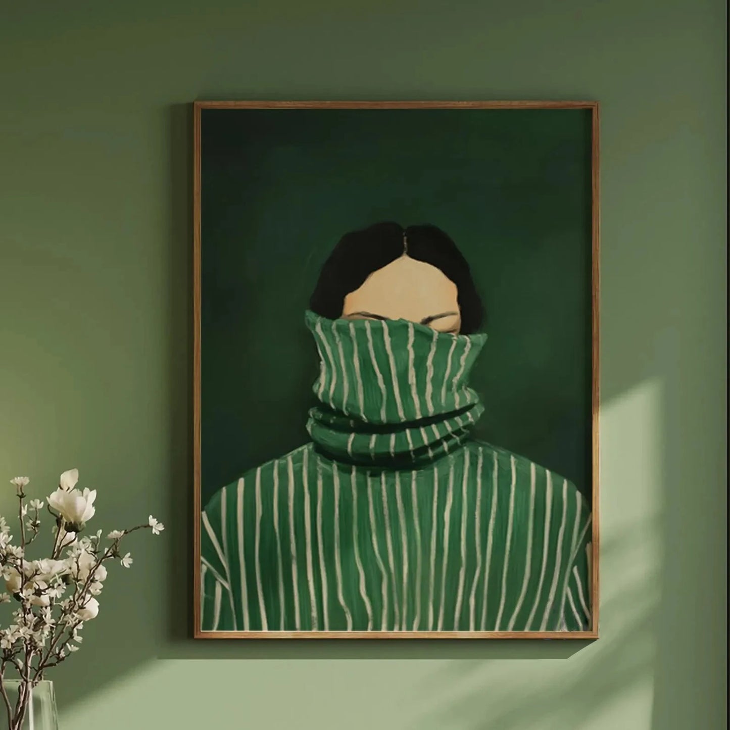 Green Abstract Flower Woman Canvas Print | Japandi Wall Art