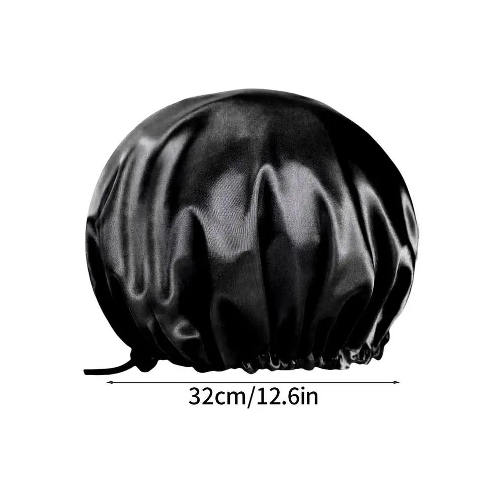 Extra Large Adjustable Shower Cap Double Layer Waterproof Design for Long Thick Hair, Shower, Travel, Camping & Hair Care Peaceful Pleasures Health and Wellness Black
