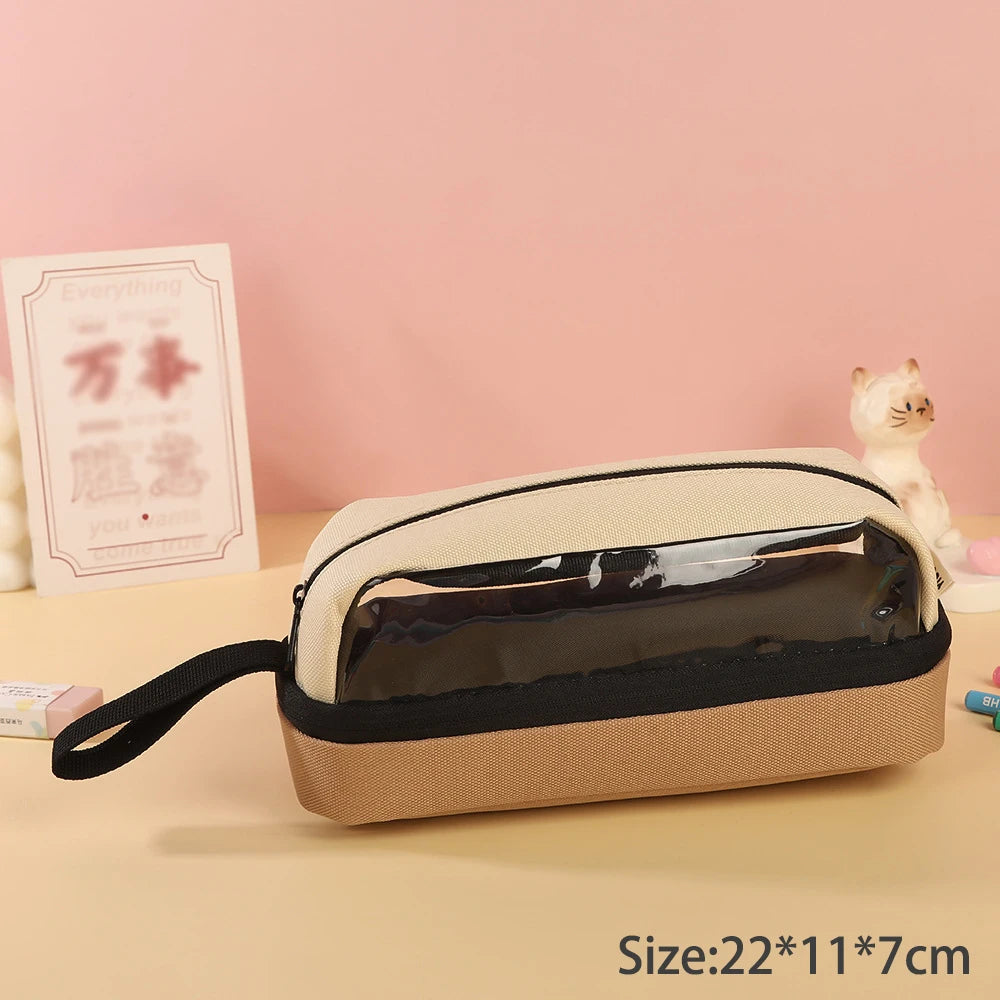 Transparent Contrasting Retro Pencil Case Student Stationery Storage