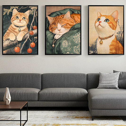 Orange Tabby Cat Canvas Wall Art | Nordic Vintage Animal Poster Canvas Wall Art Peaceful Pleasures Health and Wellness