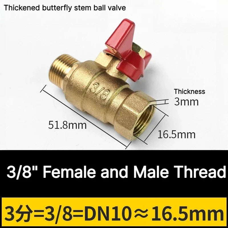 Brass Butterfly Handle Ball Valve 1/4"–3/4" Female Thread Shut-Off