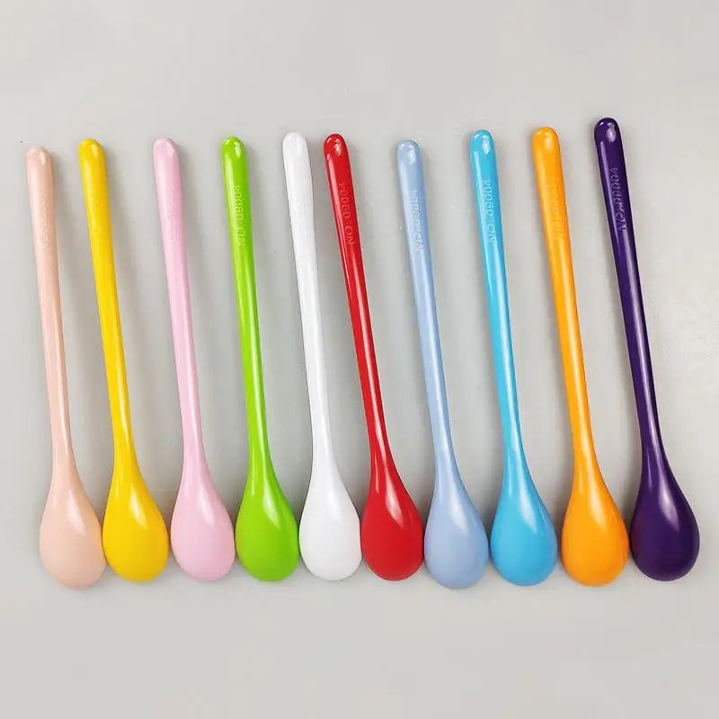 Candy Color Plastic Long Handle Dessert Spoons Dinner Tea Spoon Tableware Flatware Stirring Coffee Kitchen Scoops Soup Peaceful Pleasures Health and Wellness